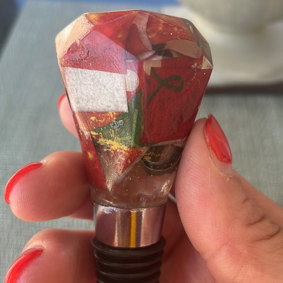 XMAS Handmade Festive Holiday Diamond Top Wine Stop Red - Picture 8 of 13